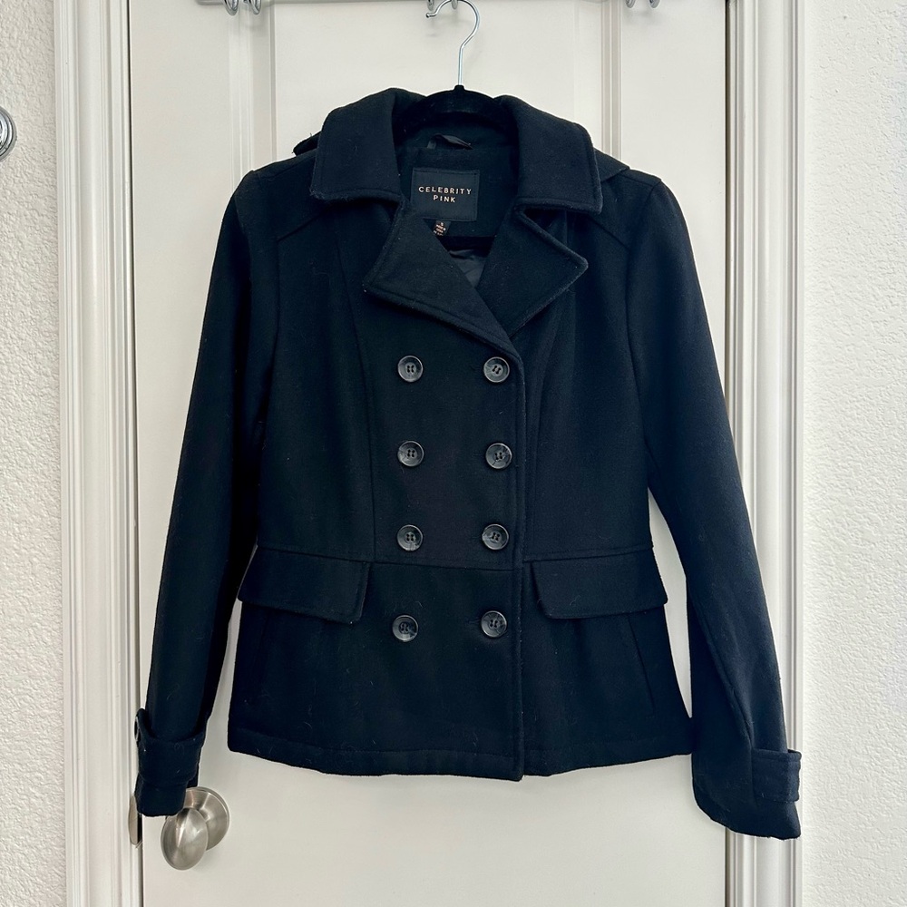 Celebrity Pink Women's Classic Black Peacoat